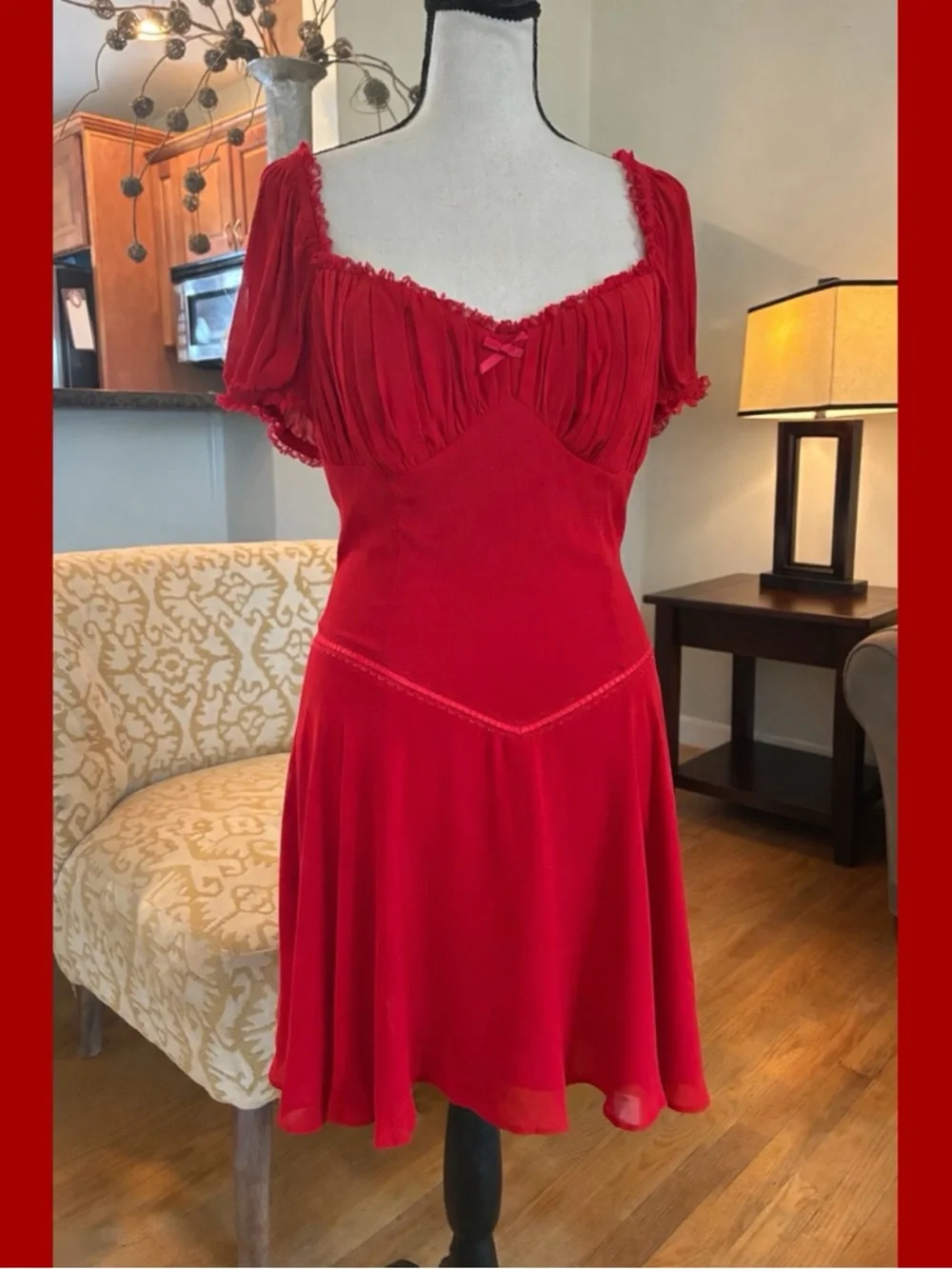 Reformation Ondine Red Puff Sleeve Sweetheart‎ Mini Dress Fit & Flare Size 10